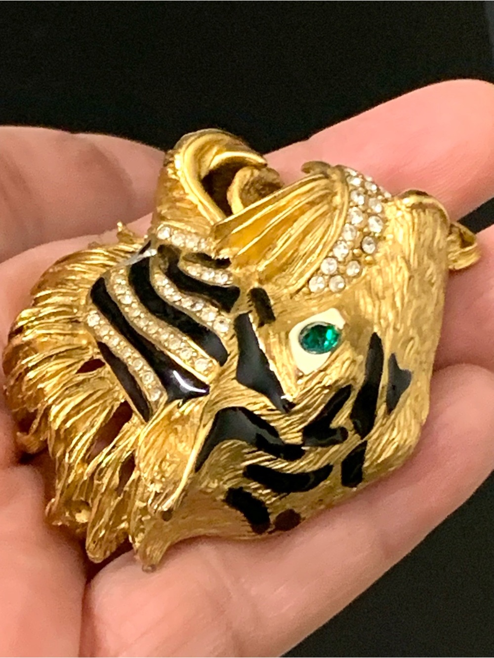 VINTAGE ERWIN PEARL RHINESTONE ENAMEL TIGER BROOCH - Picture 6 of 14